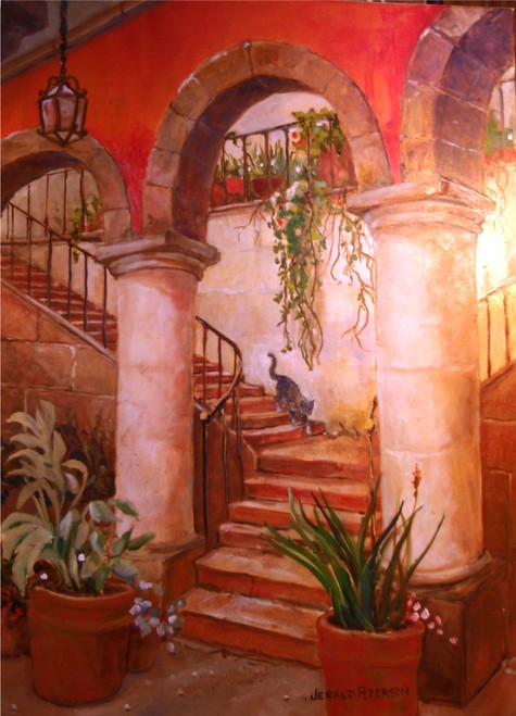 Stairway with Descending Cat SOLD